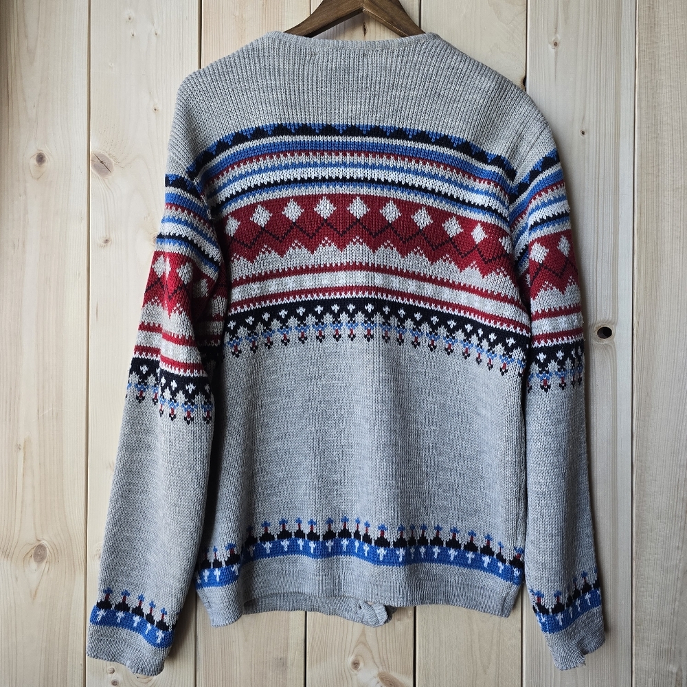 Vintage Banff Nordic Wool Cardigan Button Sweater Grey Red Mens Large - Picture 8 of 11